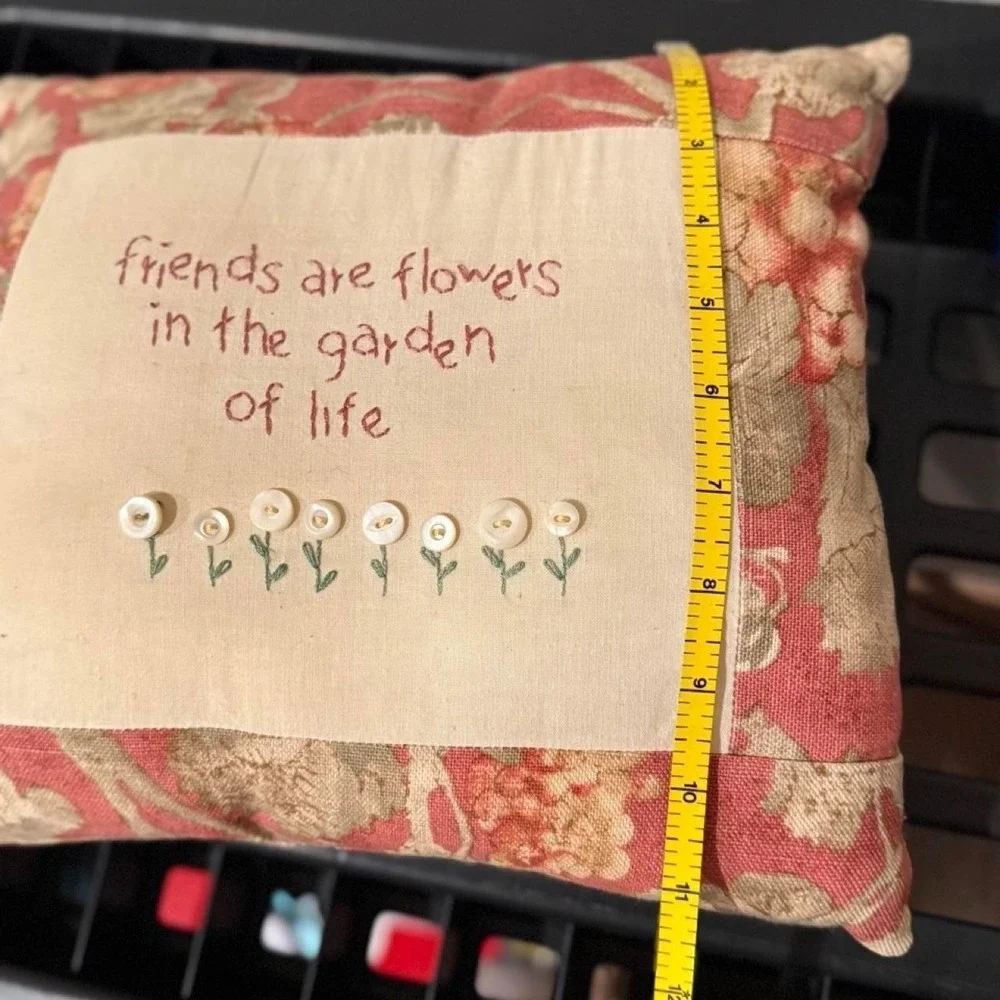 Vintage embroidered button pillow with quote accent pillow grannycore cottage